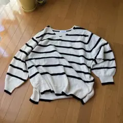 ストライプニットセーター L-LL ホワイト/ブラック