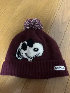 SNOOPY OUTDOOR 犬刺繍 ニット帽 バーガンディ