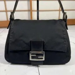 FENDI フェンディ コットン ブラック マンマバケット ショルダーバッグ