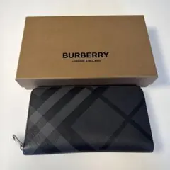 希少　BURBERRY バーバリー 長財布 チェック柄ラウンドファスナーブラックのサムネイル