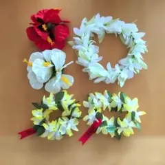 フラダンス　髪飾り　手首飾り　頭飾り　5点セット