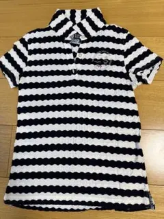 パーリーゲイツ　モックネック　半袖シャツ　ロゴ　ボーダー　白　濃紺　サイズ4 パーリーゲイツ ボーダー 半袖 モックネック 0 - メルカリ