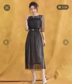 DRESS PLUS パーティードレス ブラック ミモレ丈 5分袖