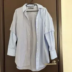 美品　切替ストライプシャツ　袖取り外し可