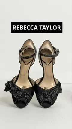 REBECCA TAYLOR リボン付きオープントゥハイヒール ブラックのサムネイル