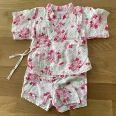 ミキハウス 80 コットン100% ピンク花柄甚平