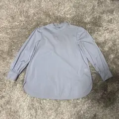 ライトブルー フリル襟 長袖シャツ