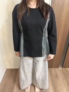 デニム素材 スカート風ワイドパンツ