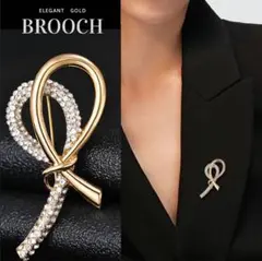 リボンブローチ　ビジュー　フォーマル　コサージュ　ストールピン