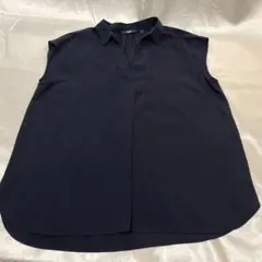 UNIQLO ユニクロ★フレンチスリーブ ブラウス ネイビー Ｌ　美品のサムネイル