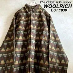 極美品 ウールリッチ ネイティブ柄プリントネルシャツ 茶 XL シャモアクロス