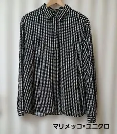 2026年最新】UNIQLO by marimekko レディース 長袖 シャツ・ブラウスの UNIQLO x Marimekko ドット柄 長袖シャツ 長袖ネイビー M