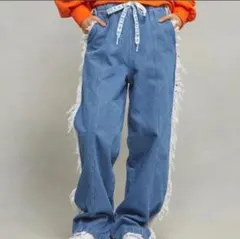 KSENIASCHNAIDER adidas フリンジデニムパンツ　ジーンズ