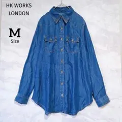 【エイチケーワークスロンドン】デニム風シャツ スタッズ ウエスタン М ブルー