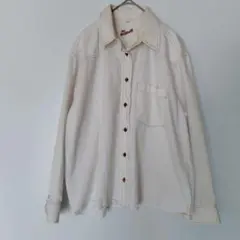 白デニム 綿 長袖シャツ M ブラウンステッチ