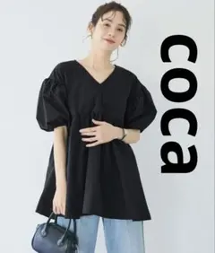 未使用☆coca 大人気　パリフワvネックチュニック　フリル　ブラック　黒　M