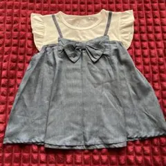 新品未使用品　重ね着風リボン付きTシャツ　110センチ 白