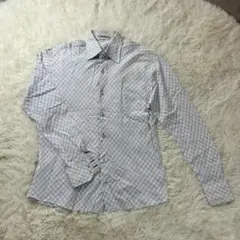 3) ナラカミーチェ 総柄 チェック 長袖 シャツ メンズ ホワイト XL