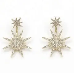 【新品未使用】ブライダル 2way 星モチーフピアス ゴールド 結婚式 前撮り