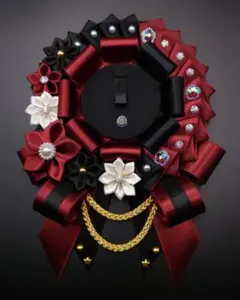 痛ロゼット　黒✕濃い赤色の和風ロゼット　推しロゼット　推し活グッズ　赤担当