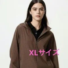 新品【UNIQLO】ポケッタブルUVカットパーカ チェック ブラウン XL