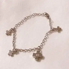 【美品】シルバー クロスチャームブレスレット シンプル 上品 ギフトに最適