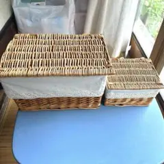 蓋付きバスケット☆ラタン内布付収納ボックス☆2個セット