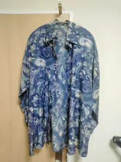 洗えるシルク100% Tempo Primo アート総柄シャツ 長袖 古着 F