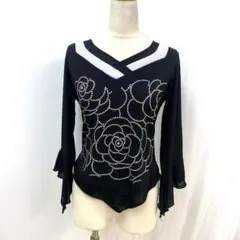 Y5733★M 黒 ジルコン 花柄トップス 社交ダンス