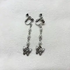 蝶モチーフ シルバー ロングイヤリング