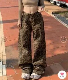 ヒョウ柄ワイドデニムパンツ