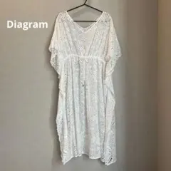 【美品】ダイアグラム カットワークポンチョワンピース ロング 総レース36 白