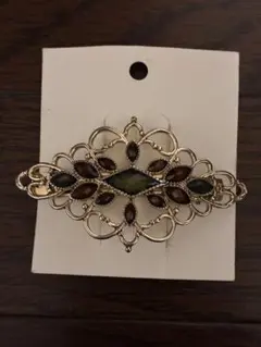 金色の装飾 髪飾り茶色・緑ストーン