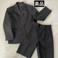 男の子　フォーマルスーツ(ハンカチーフ付) ダークグレー/ストライプ　120