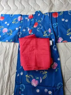 ☆子供用浴衣☆青色 果物柄 赤帯付き☆90