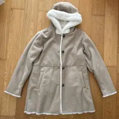 〈美品〉GLOBAL WORK フード付きムートンコート 150サイズ ベージュ