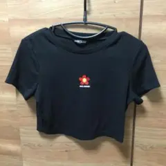 [新品] SHEIN 刺繍花柄 クロップド丈　チビTシャツ 黒　Ｓサイズのサムネイル
