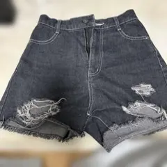 ダークデニム ダメージ加工 ショートパンツ