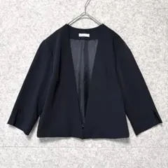 ⁠人気 スタイルデリ ノーカラージャケット M ネイビー 紺 七分袖 通勤 上品のサムネイル