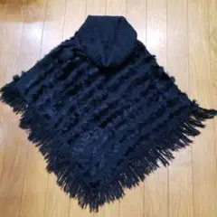 ❤Kasumiso❤ラビットファー&タートルネックニットポンチョ/三角ストール