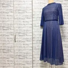 Rose But ローズバッド カットワーク レースワンピース 七分袖 ブルー