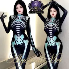 セクシーガイコツボディスーツスケルトンコスプレ衣装全身タイツイベント服ハロウインのサムネイル