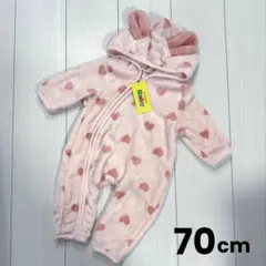 耳付き ハート柄 フリース もこもこ ロンパース カバーオール