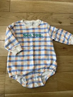 futafuta チェック柄ロンパース オレンジ 80