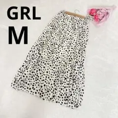 GRL グレイル ウエストゴム ロングプリーツスカート ダルメシアン 白 黒 M