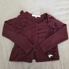 タルティーヌエショコラ　バーガンディ リボン付き カーディガン 100cm