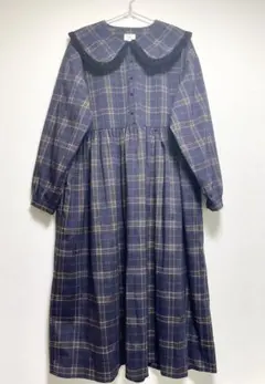 merry jenny ベロアフリルチェックワンピース メリージェニー