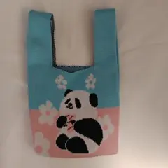 パンダ 花柄 ニットバッグ トートバッグ