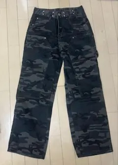 迷彩デザイン ストレートレッグデニムパンツ