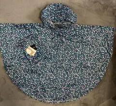 未使用 100 110 120 レインポンチョ 花柄 ブルーグリーン